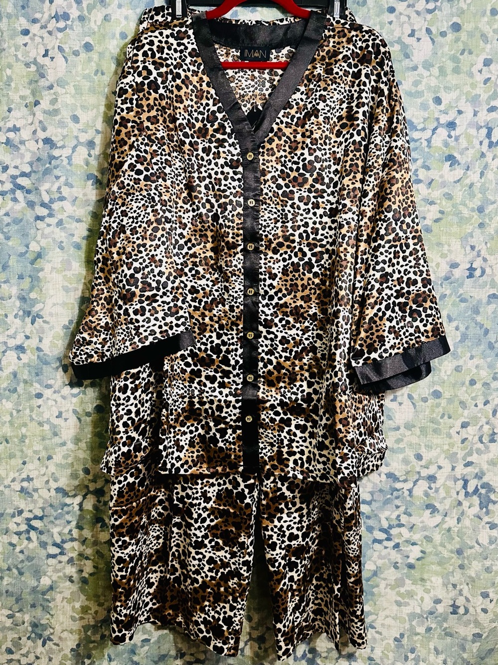 IMAN Satin Leopard Print Pajama Set Lounge Set 3X NWT